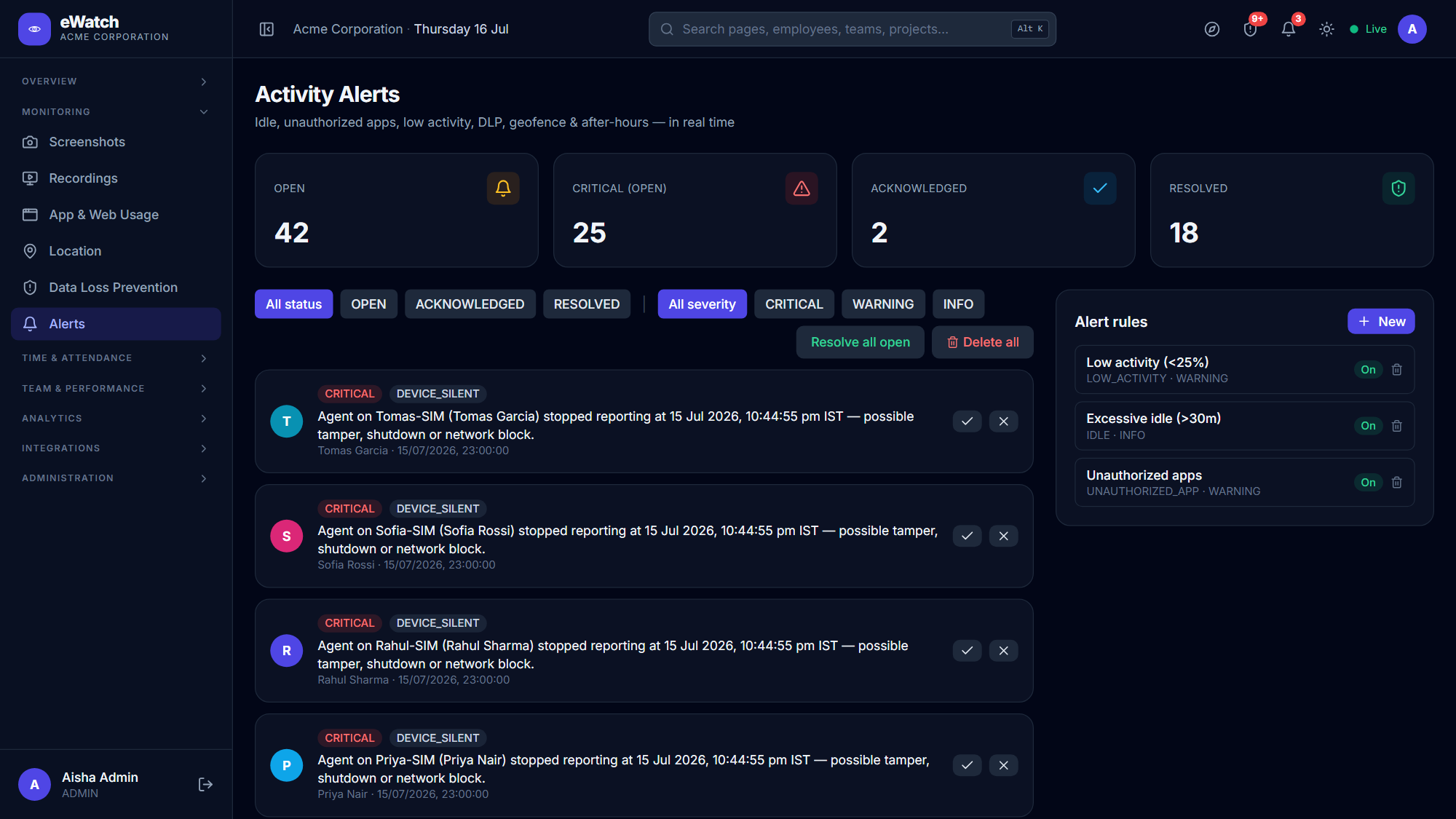 Real-Time Alerts in Work360