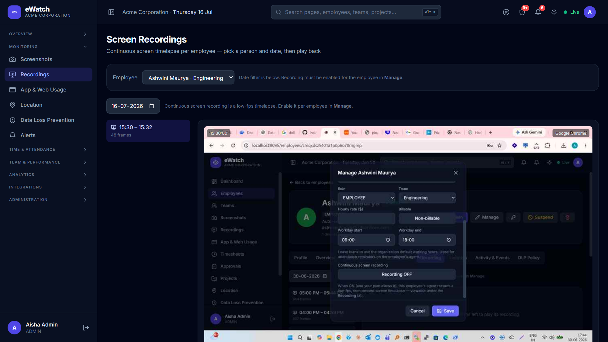 Screen recording